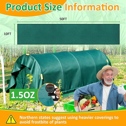 Green Plant Covers Freeze Protection, 10 x 50 ft - 1.5 oz/yd² Frost Cloths for Outdoor Plants, Tree Covers Freeze Protection, Winter Garden Blanket, Sun Cover for Plants for Greenhouse, Vegetables