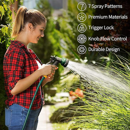 AUTOMAN Garden Hose Nozzle 2PK, ABS Water Spray Nozzle with 7 Adjustable Patterns, Slip Resistant for Watering Plants, Lawn, Garden, Washing Cars, Cleaning, Showering Pets & Outdoor Fun