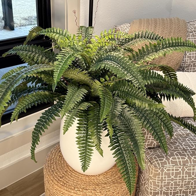 CQURE 48" Large Fake Fern Artificial Ferns for Outdoors,88 Fronds Realistic Artificial Boston Ferns Leaves Bush Plant for Indoor Outdoor Garden Porch Decor(Lifelike,UV Resistant,No Maintenance)