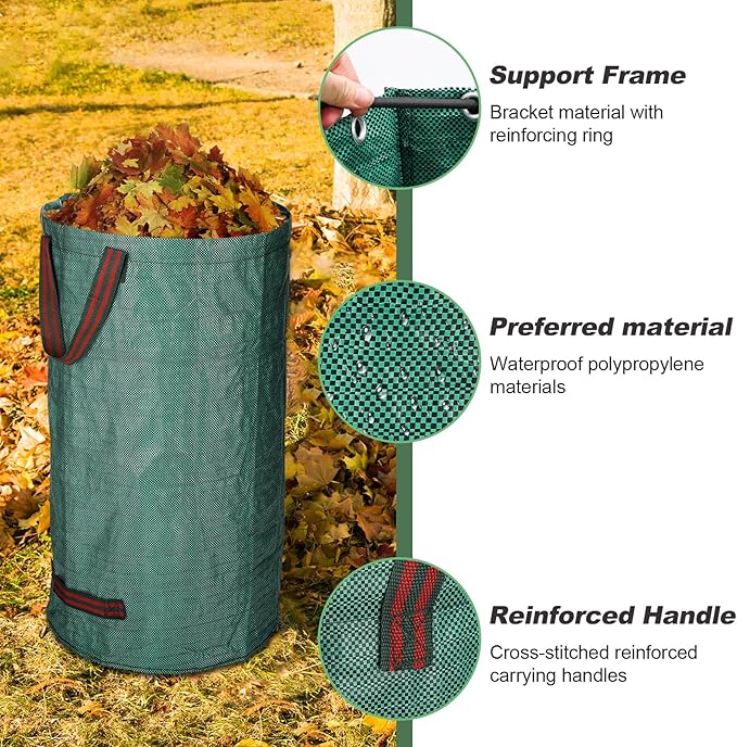 abcGoodefg 2 Pack 32 Gallon Lawn And Leaf Bags Havey Duty, Reusable Yard Waste Bags with Handle, Garden Bags With Gardening Gloves, Camping Yard Recycling Bag For Leaves