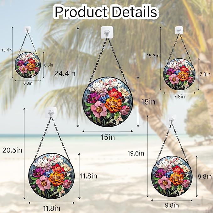 Stained Glass Window Hanging Flowers and Wildflowers 9.8" - Suncatcher Door Garden Sun Catcher Home Decor Birthday Thanksgiving Christmas for Mom Woman Nana Friend