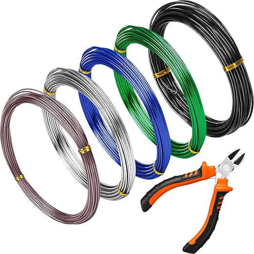 Mudder 5 Roll Aluminum Bonsai Training Wire Tree 160 Feet Total with Bonsai Wire Cutter Anodized Training for Holding Branches Small Trunks(Modern)