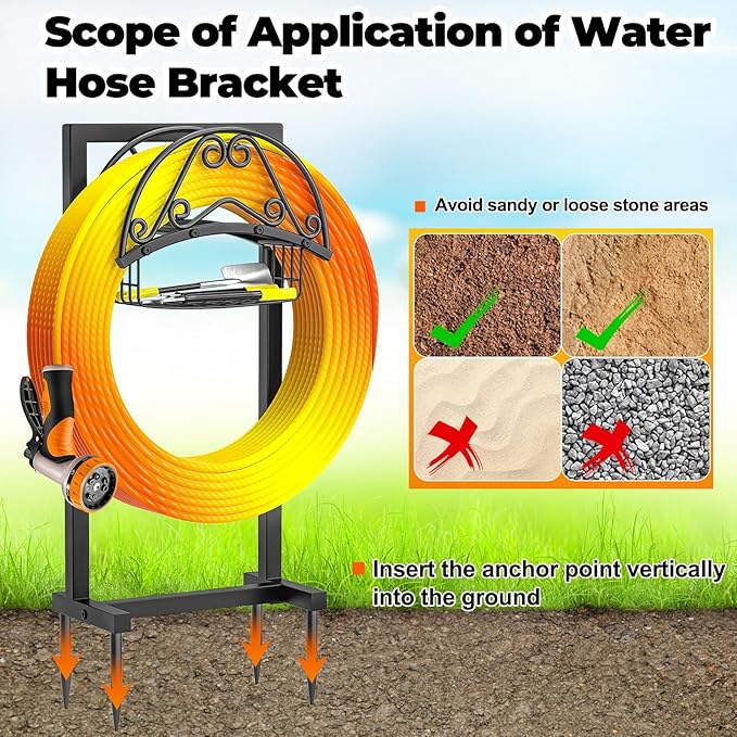 Garden Hose Holder, 4 Spikes Freestanding Water Hose Holder Reels, Heavy Duty Detachable Hose Stand with Storage Basket for Outside Yard Lawn (B-4 Spikes)