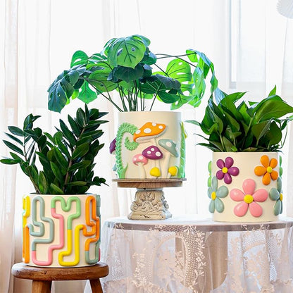 GUGUGO 8 Inch Pastel Flowers Planters, Cute Unique Rainbow Planter with Drainage, Colorful Vintage Retro Flower Plant pots for Indoor & Outdoor Plants, Eclectic Funny Room Decor Aesthetic