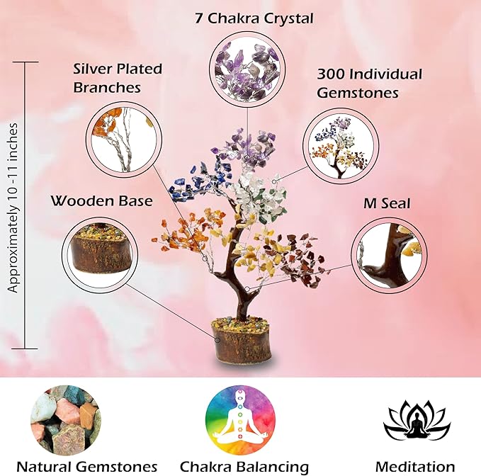 Seven Chakra Crystal Tree of Life Decor -Birthday Gifts for women -Positive Energy,FengShui Healing Bonsai Crystal Tree - Gemstone Money Manifest Good Luck,Spiritual Gifts for Mom -Home/Office Decor
