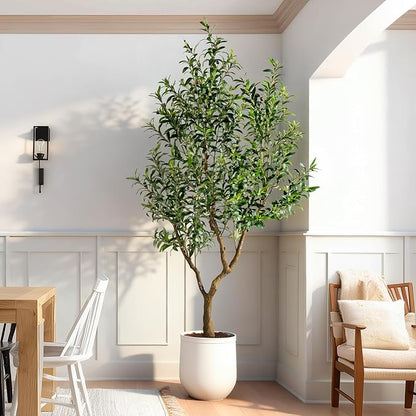 7FT Faux Olive Tree with Tall Exquisite Planter Artificial Olive Tree Tall, Potted Fake Olive Plant with 1710 Real Touch Leaves, Indoor Outdoor Home Garden Office Decor