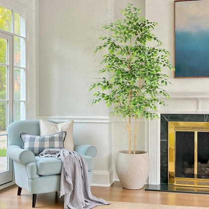 Tall UV Resistant Ficus Tree Artificial，8ft(96in) Realistic Texture Potted Faux Ficus Tree， Fake Trees Indoor Outdoor for Home Office Living Room Bedroom Foyer Porch Decor.