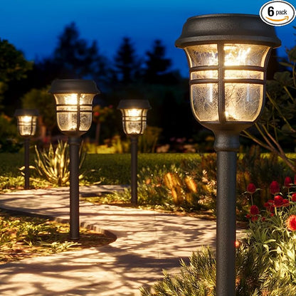 XMCOSY+ Solar Pathway Lights Outdoor Waterproof IP65-2 Lighting Modes Color Changing LED Solar Garden Lights for Yard, Glass Outdoor Lighting for Landscape Walkway Driveway Decor (Warm White & RGB)