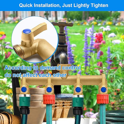 Brass Garden Hose Splitter, 4 Way Hose Splitter, Outdoor Hose Splitter, Outlet For Regulating And Shutting Off Water Flow