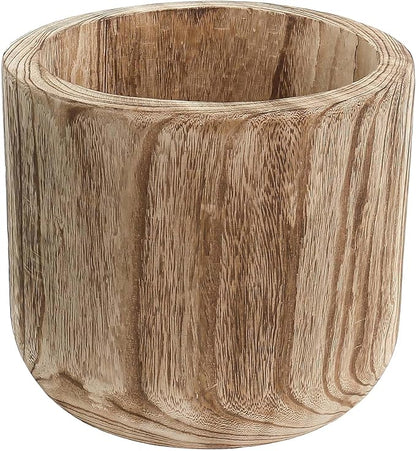 CYS EXCEL 11'' Burnt Finish Cylinder Planter Lightweight Natural Wood Cachepot for Indoor Plants, Succulents, Herbs, Home & Office Decor