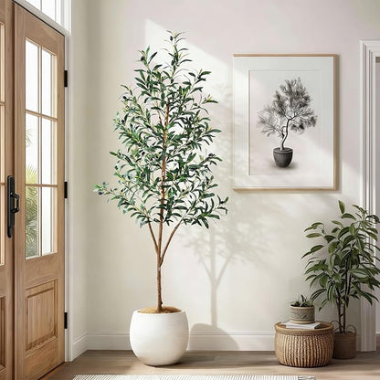 Tall Faux Olives Trees Large Artificial Olive Tree Indoor Outdoor Realistic Floor Plant Fake Flowers Plants for House Home Living Room Bedroom Office Front Porch Modern Farmhouse Boho Decor