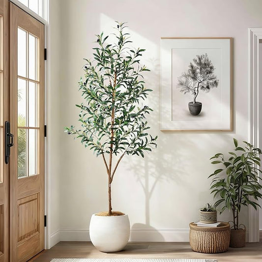 Tall Faux Olives Trees Large Artificial Olive Tree Indoor Outdoor Realistic Floor Plant Fake Flowers Plants for House Home Living Room Bedroom Office Front Porch Modern Farmhouse Boho Decor