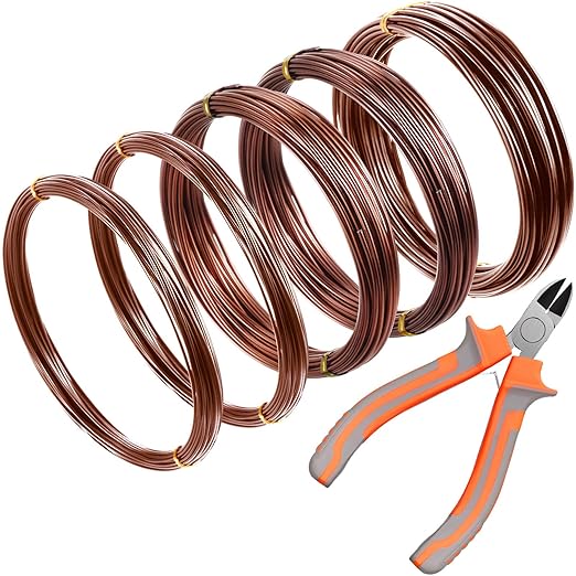 Mudder 5 Roll Aluminum Bonsai Training Wire Tree 160 Feet Total with Bonsai Wire Cutter Anodized Training for Holding Branches Small Trunks(Brown)