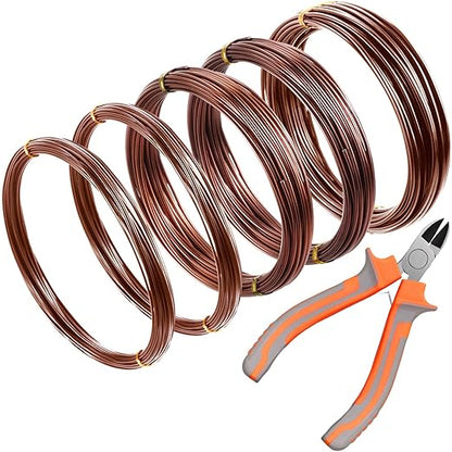 Mudder 5 Roll Aluminum Bonsai Training Wire Tree 160 Feet Total with Bonsai Wire Cutter Anodized Training for Holding Branches Small Trunks(Brown)