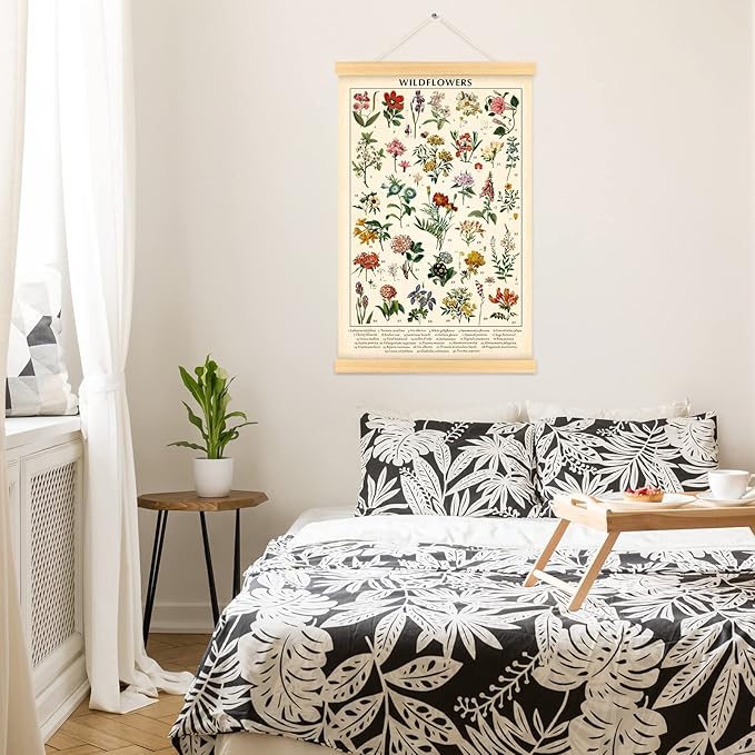Vintage Wildflowers Poster Botanical Wall Art Prints Colorful Rustic Style of Floral Wall Hanging Illustrative Reference Flower Chart Poster for Living Room Office Bedroom Decor Frame 15.7 x 23.6 Inch