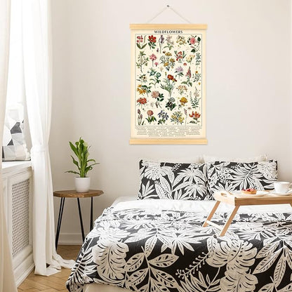 Vintage Wildflowers Poster Botanical Wall Art Prints Colorful Rustic Style of Floral Wall Hanging Illustrative Reference Flower Chart Poster for Living Room Office Bedroom Decor Frame 15.7 x 23.6 Inch