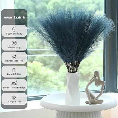 60pcs Blue Pampas Grass - 24 Inch Faux Pampas Grass Decor , Tall Pompas Grass for Floor Vase, Table Centerpieces, Wedding, Party and Blue Living Room Decor