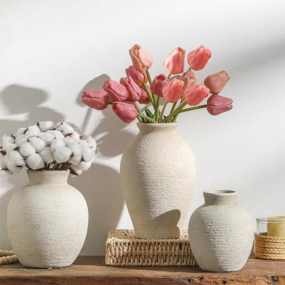 Ceramic Flower Vase Home Decor - Farmhouse Table Vases Rustic Vintage Living Room Kitchen Bedroom Decorations for House Book Shelf Office Coffee Desk Dining Fireplace (7.4" Rustic)
