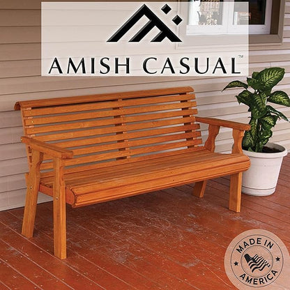 Amish Casual Heavy Duty 5 Foot Roll Back Outdoor Bench in Cedar Stain - Amish Made in The USA from Treated Pine for Outdoor Durability, 700 Lb Weight Capacity