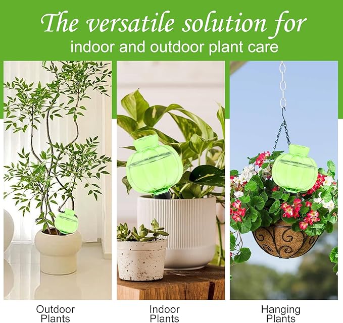 4 Pcs Plant Self Watering Globes, 17oz Large Plastic Water Bulbs Top Fill Watering Globes Slow Release Terracotta, Water Spikes Stakes for Indoor and Outdoor Plants (Green)