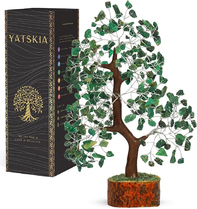 YATSKIA Green Aventurine - Crystal Tree, Gemstone Tree, Chakra Tree of Life, Balancing Tree, Healing Crystal, Crystal and Stone Decor, Fungshui Decorations, Positive Energy Gifts for Women