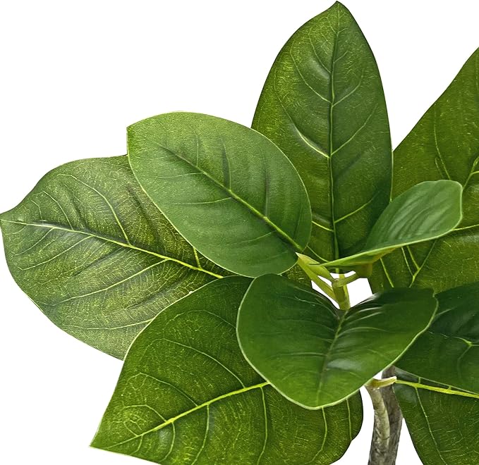 Artificial Tree in Gray Tan Watercolor Abstract Planter, Fake Magnolia Tree for Indoor and Outdoor Home Decoration - 70" Overall Tall (Plant Pot Plus Tree)