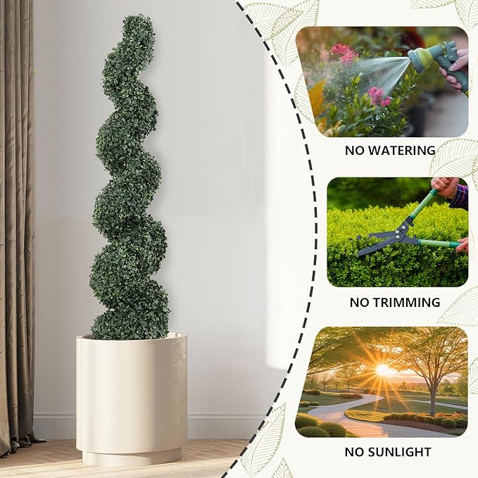 4ft Spiral Topiary Trees Artificial Outdoor Set of 2 – UV Resistant Faux Boxwood Plants for Outdoor Planters, Fake Bushes & Shrubs for Front Porch Outside Decor (4 Foot/48 Inch)