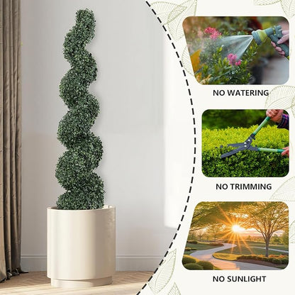 4ft Spiral Topiary Trees Artificial Outdoor Set of 2 – UV Resistant Faux Boxwood Plants for Outdoor Planters, Fake Bushes & Shrubs for Front Porch Outside Decor (4 Foot/48 Inch)
