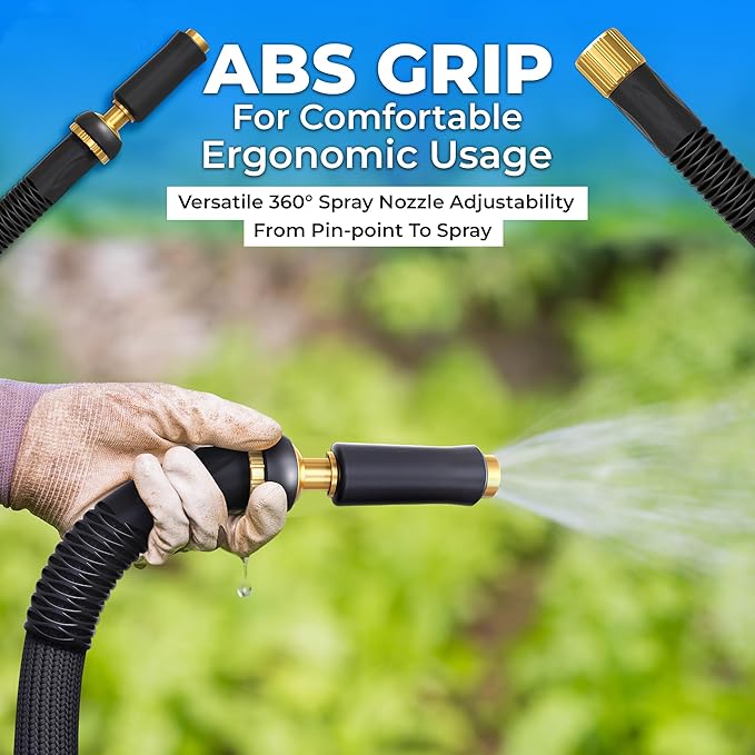 TITAN Garden Hose | Flexible, Lightweight, Kink-Free & Durable Hybrid Water Hose with Heavy Duty Brass Connectors & High-Pressure Jet Nozzle (50FT x 1/2”)