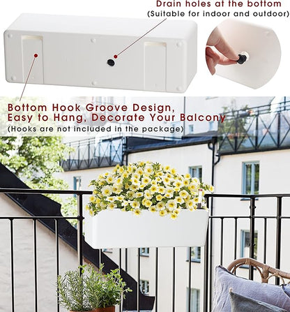 GardenBasix Elongated Self Watering Planter Pots 2-Pack Window Box 5.5 x 16 inch Indoor Home Garden Modern Decorative Planter Pot for All House Plants Flowers Herbs (White,2)