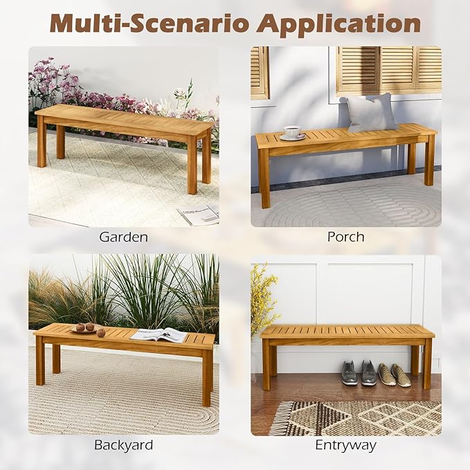 COSTWAY Outdoor Bench, 52” Backless Acacia Wood Narrow Bench for Patio, Park, Garden & Front Porch (2,52”)
