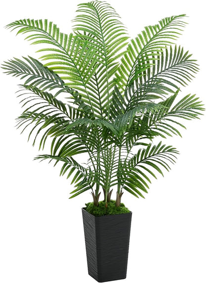 Artificial Palm Tree Indoor, 5FT Fake Floor Plants Large Tropical Silk Plant with Black Square Planter, Faux Areca Palm Plant Artificial Tree in Pot for Home Room Office Outdoor Patio Decor