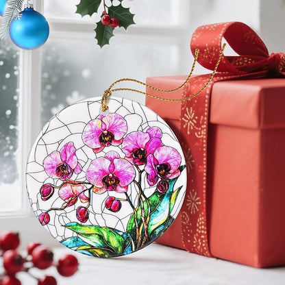 Christmas Ornaments, Dodosky 2.8in Ceramic Orchid Flower Ornament, Xmas Decor, Christmas Tree Ornaments, Xmas Decorations for Tree, Holiday Ornament, Orchid Gifts, Gifts for Women, Mom, Flower Lovers