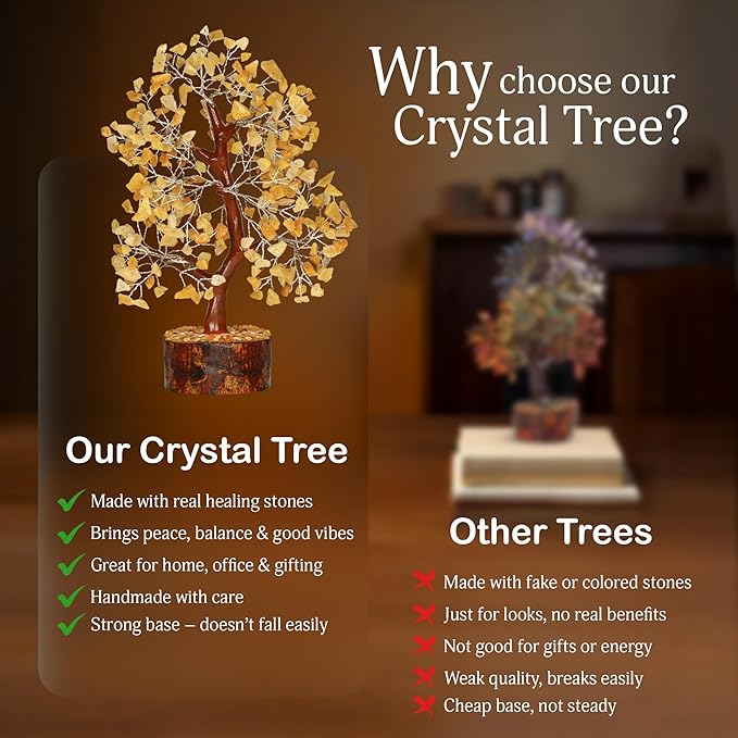 YATSKIA Yellow Aventurine - Crystal Tree, Yellow Crystal, Gem Tree, Chakra Tree, Artificial Trees, Crystal Tree for Positive Energy, Holistic Gifts for Women, Tree for Home Decoration
