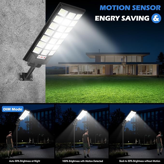 Brightever Solar Street Lights Outdoor, 32000LM 8500K Waterproof Motion Sensor Solar Powered Flood Lights with Remote Control, Dusk to Dawn Parking Lot Lights for Outside,Yard, Garden, 2-Pack