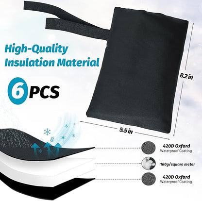 Outdoor Faucet Covers for Winter 6 Pack Freeze Protection Insulated Anti-Freeze Waterproof Material,Reusable Faucet Cover Socks for Various Faucet Spigot,Pipe,Garden Hose Bib