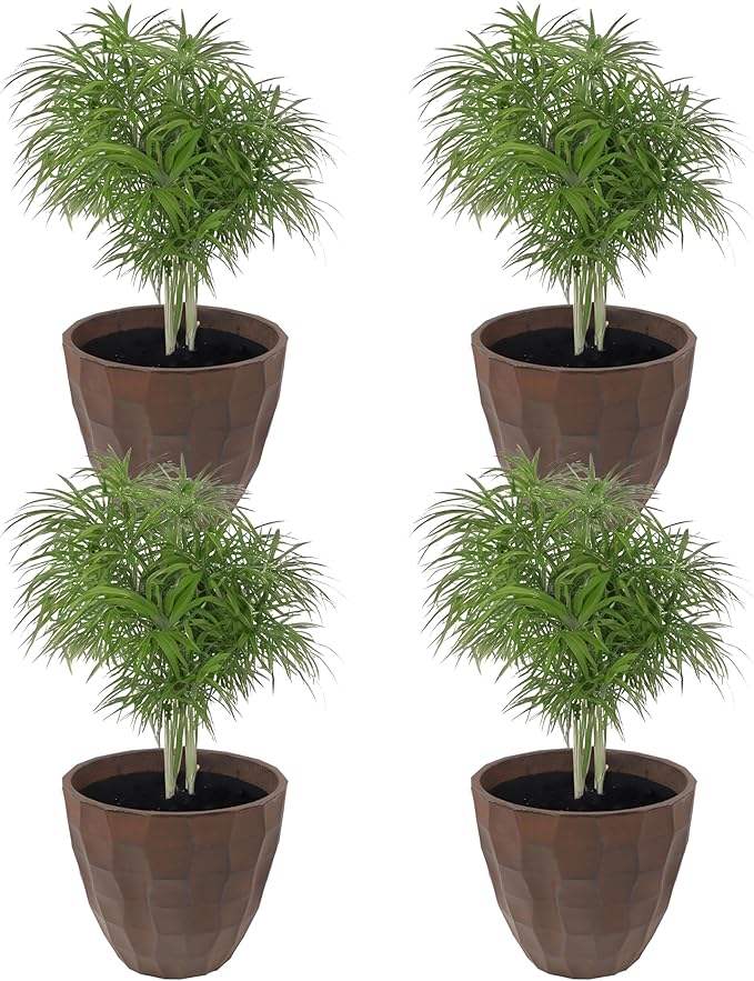 Sunnydaze Pebbled Polyresin Round Outdoor Planter - 15.75" Flower Pot for Indoor or Outdoor Use - Dark Brown - Set of 4