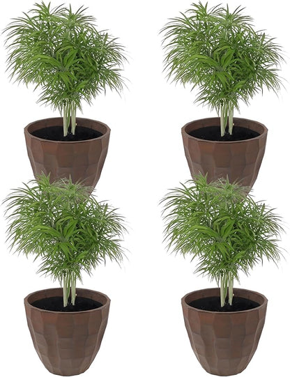 Sunnydaze Pebbled Polyresin Round Outdoor Planter - 15.75" Flower Pot for Indoor or Outdoor Use - Dark Brown - Set of 4