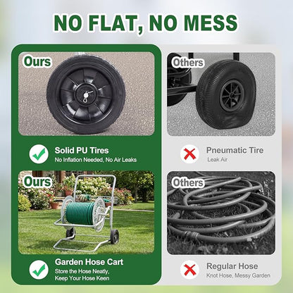 Outvita Hose Reel Cart, Hold up to 200 Ft of 5/8'', Garden Water Hose Reel Carts Mobile Tools with 2 Wheels, Heavy Duty Powder-coated with Storage Basket, for Garden, Yard, Lawn(Silver)