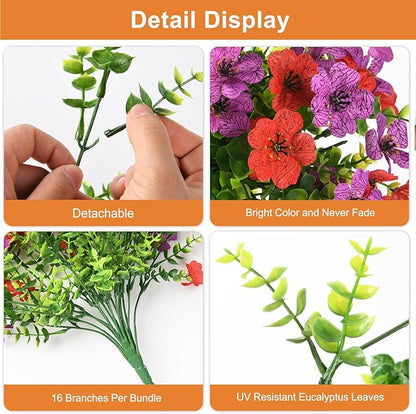 Fake Artificial Hanging Flowers for Outdoors, 2 Pcs Fake Hanging Plant Spring Summer Decor, UV Resistant No Fade Faux Silk Daisy Flower for Front Door Porch Planter Patio Yard Garden(Red Purple)