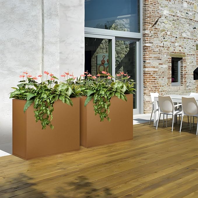 Corten Steel Planter Box 36"x12"x28", Rustic Metal Planter with Partitions & Drainage Holes, Frost Rust Resistant Heavy Duty Planter for Patio Garden Indoor Outdoor Commercial Decor