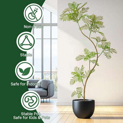 7.9FT Artificial Tree Fake Jacaranda Tree,Faux Tall Tree Lifelike Green Leaves Large Plants Indoor Fake Trees for Home Decor