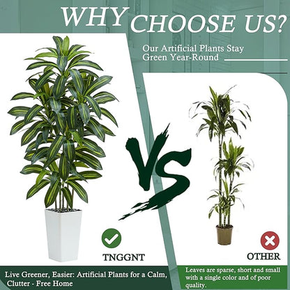 Artificial Dracaena Tree：6FT Faux Silk Tropical Yucca Floor Trees Realistic Fake Green Plant with Natural Wood Trunk & Lifelike Leaves for Home Office Decor Indoor & Outdoor (6FT,1-Pack,White)