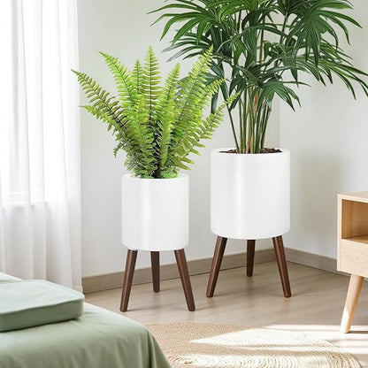 Plant Pot with Stand, Planters for Indoor Plants, Set of 2 Size Planter Pots, Modern Planter with Stand for Living Room, Office, Garden or Balcony, White, 10"&12"