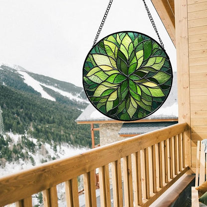 Stained Glass Window Hanging - Green Gradient Flowers Suncatcher for Doors Window Home Plant Sun Catchers Decor Christmas Mother's Day Birthday Gifts for Teacher Women Men Mom Nana 9.8 in
