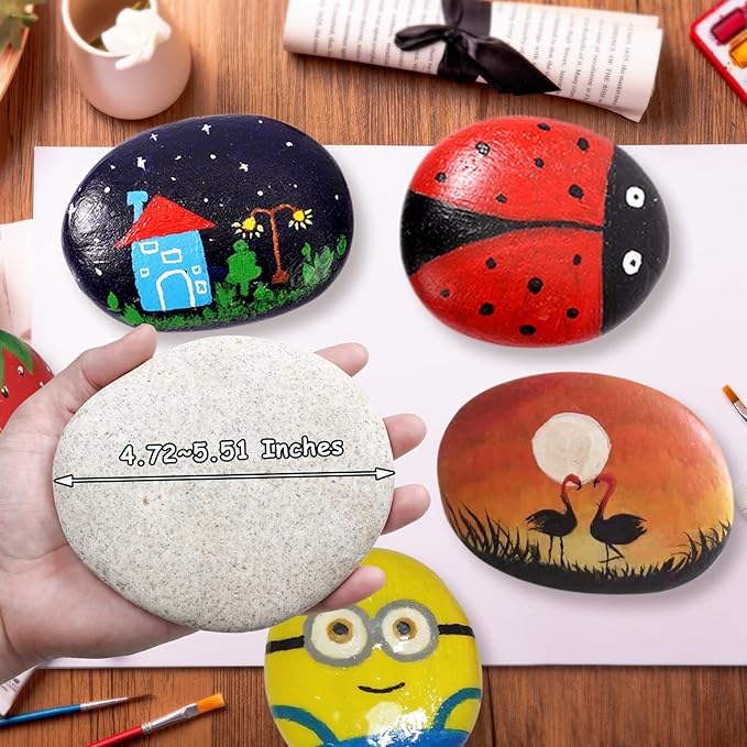 Jongdari 6pcs Extra-Large River Rocks for Painting, 4.72-5.51 Inch, Bulk Flat Rocks and Smooth Stones Painting Kit for Girls Boys, Kindness Stones for Crafts Arts DIY Decoration