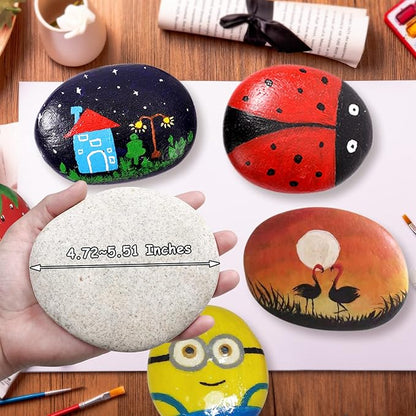 Jongdari 6pcs Extra-Large River Rocks for Painting, 4.72-5.51 Inch, Bulk Flat Rocks and Smooth Stones Painting Kit for Girls Boys, Kindness Stones for Crafts Arts DIY Decoration