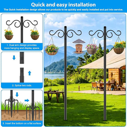 Adjustable Shepherd Hooks for Outdoor,1 Pack 55 Inch 5 Prong Base Bird Two Sided Feeder Poles,Heavy Duty Shepherds Hook,Suitable for Garden in Hanging Flower Basket,Lantern,Bird Nests(1 Pack 55 inch)