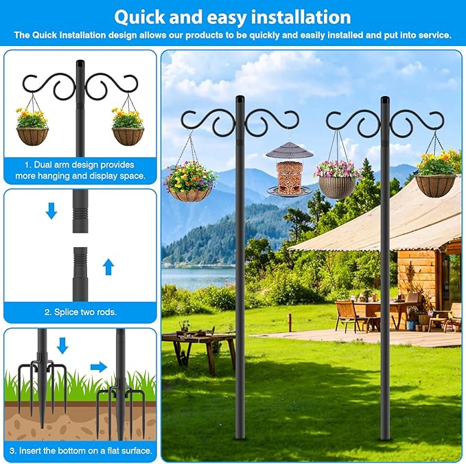 Adjustable Shepherd Hooks for Outdoor,4 Pack 90 Inch 5 Prong Base Bird Two Sided Feeder Poles,Heavy Duty Shepherds Hook,Suitable for Garden in Hanging Flower Basket,Lantern,Bird Nests