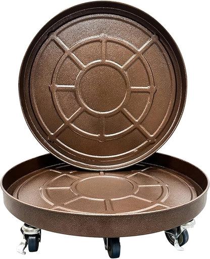 Plant Caddy with Wheels 20 Inch 2 Pack, Heavy Duty Metal Plant Stand & Dolly with Lockable Casters, Holds 310 lbs for Indoor Outdoor Large Flower Pots, Bronze